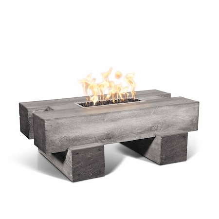 The Outdoor Plus 60 Rectangular Palo Fire Pit - Wood Grain GFRC Concrete - Ivory - Match Lit - Liquid Propane OPT-PAL60-IVY-LP